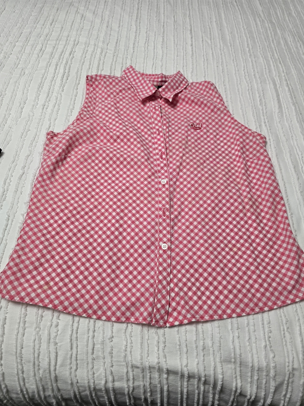 Cruel Girl Pink and White Gingham Sleeveless Button-Front Top